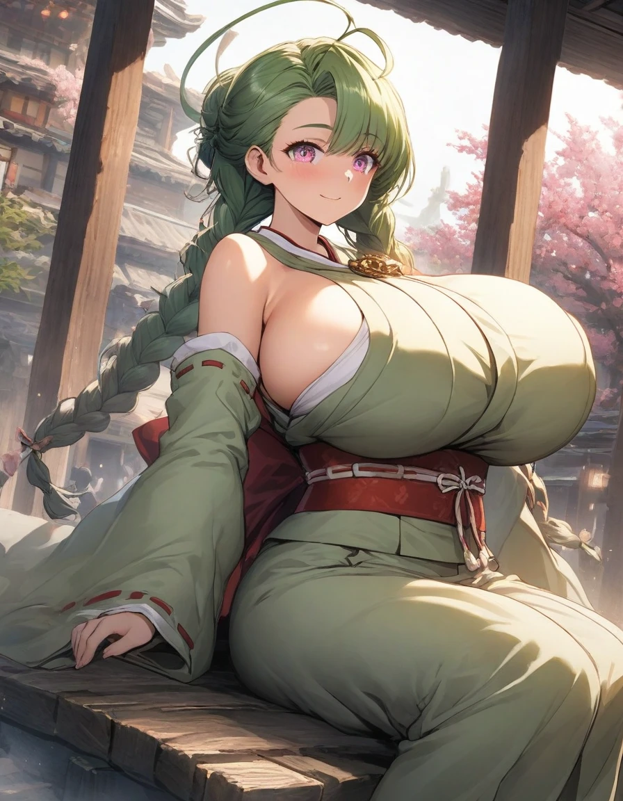 mastute piece,Best Quality,insanely detailed,8k cg,nsfw,
(shoot upper body:1.3),
(1girls:1.3),standing,looking at viewr,body in front,((both arms behind back:1.4)),(kimono:1.2),(bare breasts:1.4),bare breasts,break,
blush,shy,(ecstasy face),(trembling:1.2),break,(light green hair:1.4),
break,
perfect breasts,perfect teats,(open mouth:0.9),(large breasts:1.2),
(japanese inn:1.1),