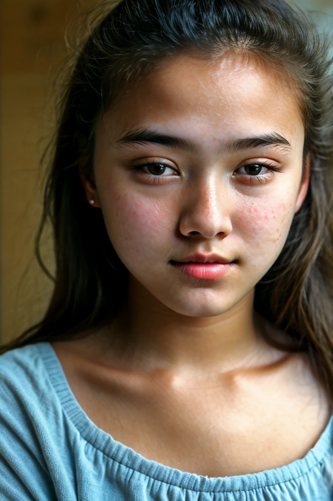 Close up face, really pretty 18 years old girl. Innocent face