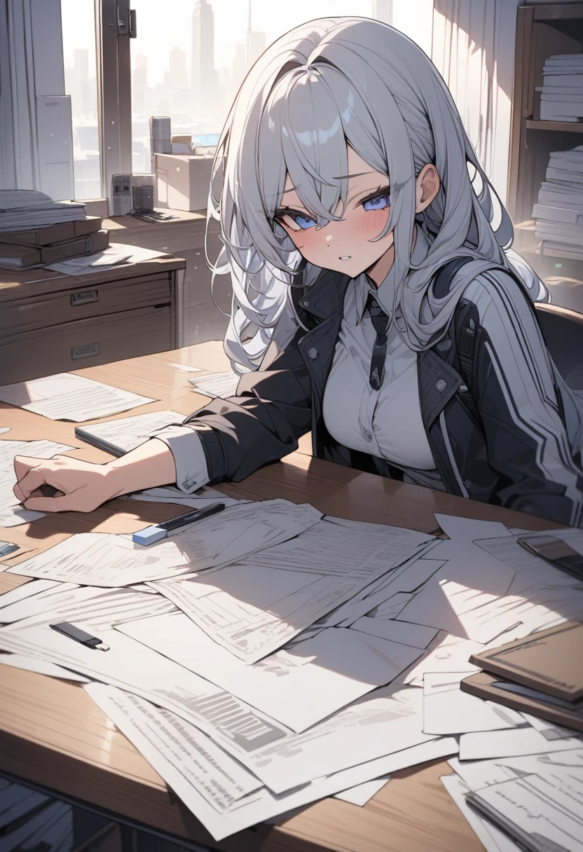 masterpiece, best quality, extremely detailed, ultra detailed, flat anime, 2D, Papers is on the desk, USB flash drive is on the paper.