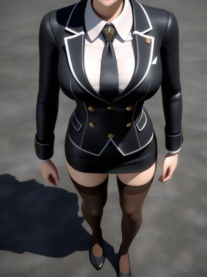 girl ,disembodied head,headless,solo, lisa lisa,,miniskirt, selfie, from above,walking,on gras,smug, saliva,medium breasts,black shoes,looking up,3d anime,  skirt suit, (((three-piece suit))), (((dress shirt))), (((necktie))), (((blazer))), (((suit jacket))), ((waistcoat)), double-breasted waistcoat, (((bodycon miniskirt))), stockings, pocket square, cufflinks,