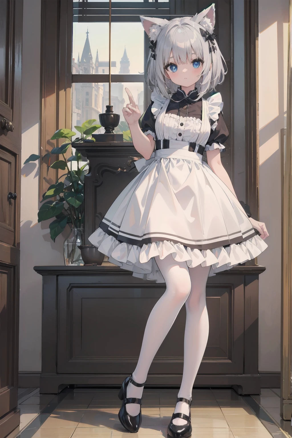 ((holding a gray ballon)), (((full body))), real photo, girl, Brat female , ((looking back at me)), red dress shoes,