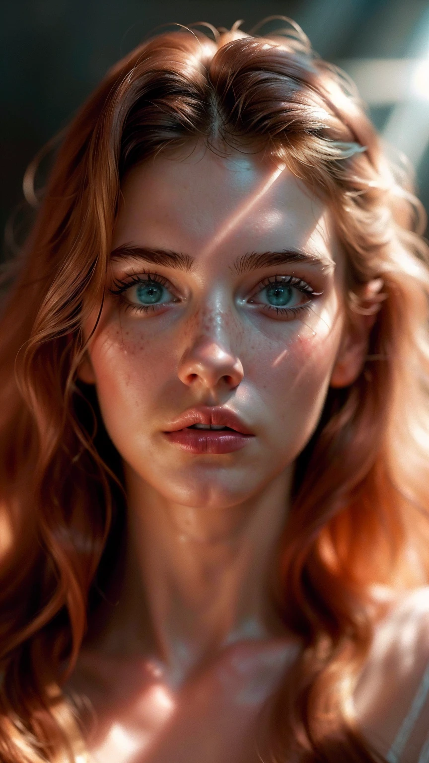 (((ultra realistic))) Photo, masterpiece, top quality, (pale skin), (Ultra detailed face and eyes:1.3), 1 girl, Adult, in a T-shirt, (Eye makeup, mascara) , ((large detailed lips)), ((pink wavy hair)), ((Chyolka)) , (Natural breasts), Slim waist. ((Posing)), photoshoot, studio (soft lighting), (The play of light and shadows), depth of field, bokeh, (special attention to skin detail: 1.2), Detailed leather texture, skin pores. (Airy atmosphere of the frame. Color range - delicate, Bright, white, teal tones), UDR, ((Film grain)), ((rays)), ((glare of the sun)), ((waist up portrait, close to the camera)) , ultra detailed,
