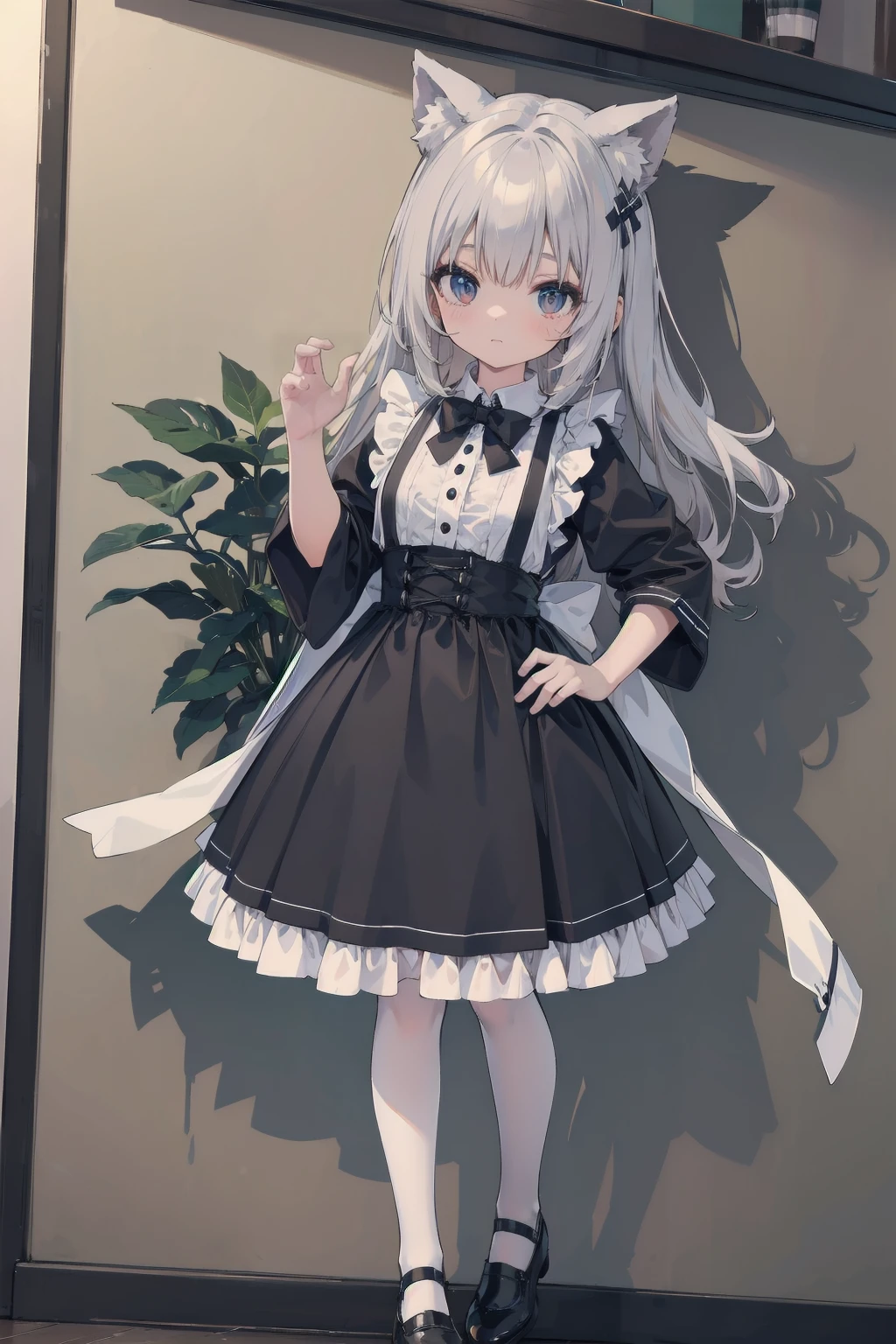 masterpiece, top-quality, ​masterpiece, top-quality,ighly detailed,{top-quality}, {{​masterpiece}}, {hight resolution},original, {extremely delicate and beautiful},​masterpiece, top-quality,ighly detailed,{top-quality},white hair, gothic lolita, full body, standing, white thighhighs, small breast,