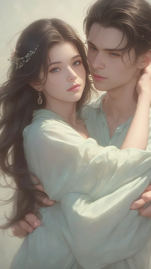 High-quality images of couples: Blond man (Tall、Statue-like、Handsome and、Brave young man、blue eyes、Curly golden hair、Wearing a grey antique military uniform) A woman with black hair (long straight black hair、Long Bangs、Blackberry eyes、A beautiful young femme fatale、naked、Princess、Hugging。They are in love with each other。Created by Boris Vallejo「Ideal Anatomy」The sketch of、It is characterized by being very detailed.。masterpiece、Detailed study of the face、Beautiful Face、Beautiful Faceの特徴、Perfect Image、Realistic shots、Detailed study of the face、Full body image、8k、Detailed Images、Highly detailed illustration、最高品質の真のmasterpiece、Careful drawing。Bare Skin、naked
水彩画、