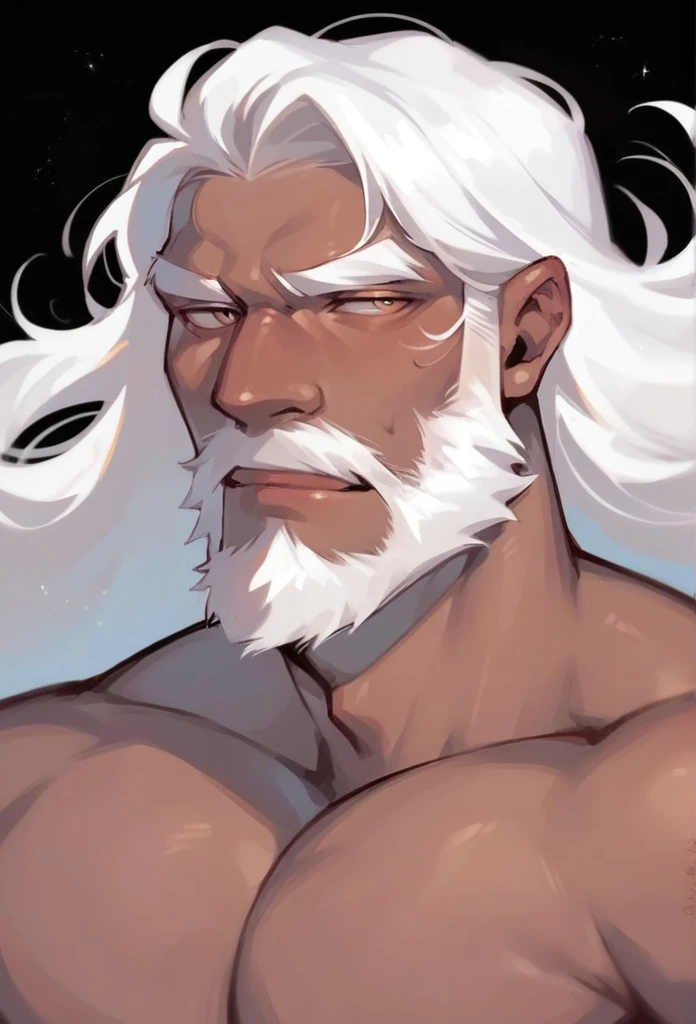 1old man, half body, white long hair, beard, sexy, dark black background