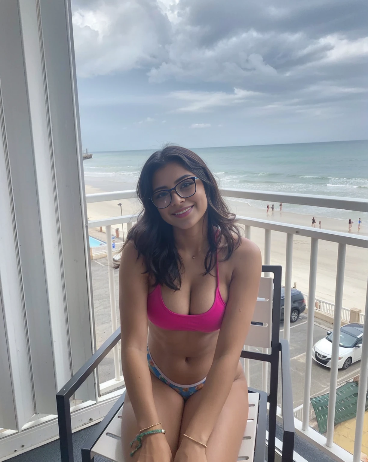 A very attractive latina girl with straight black hair taking a selfie
