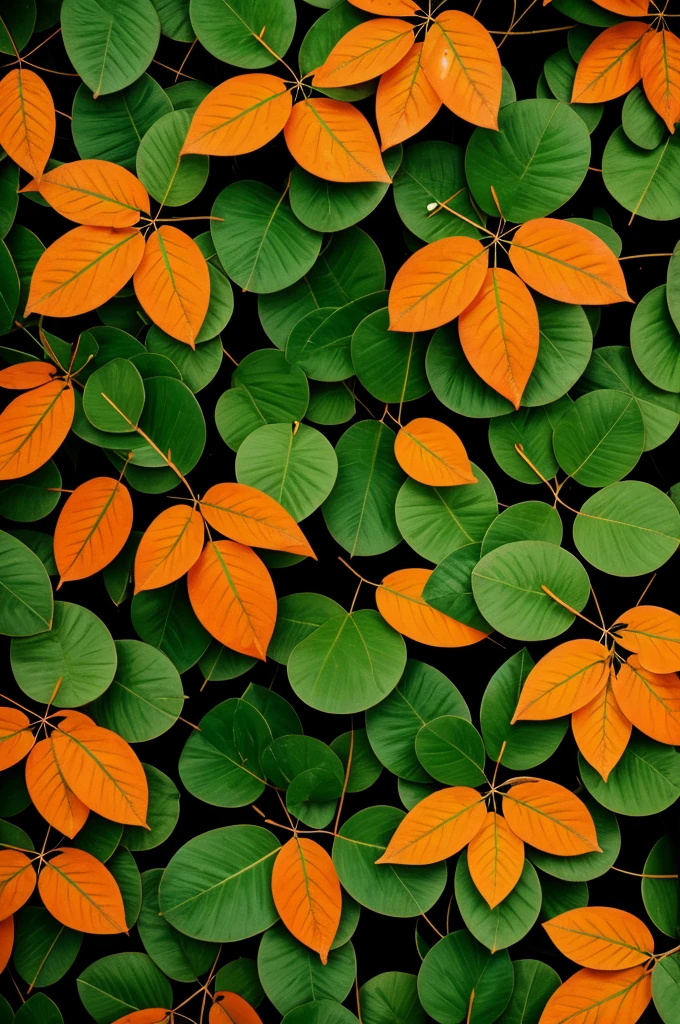 Image background with green orange leaves