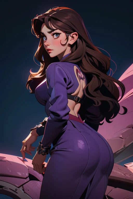 Satan fucks a beautiful devilish woman with big breasts and wide hips (medium brown, curly hair) in the ass; dressed in a dark purple dress; the woman is bathed in semen; The woman has a fantasy face; Her expression is one of eroticism and sensuality; fine details in the woman fine details in the woman's breasts, fine details in the woman's vagina; masterpiece; High Definition; fine details on the demons' cocks; explicit content, adult content; explicit sex; masterpiece; explicit sex