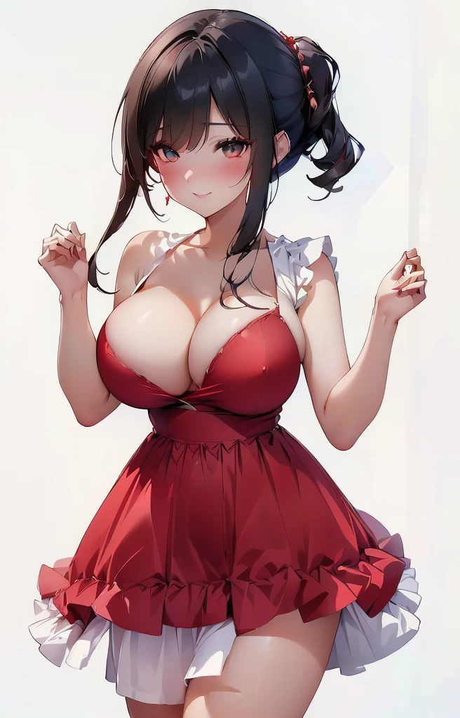 woman wearing red dress,Extra large breasts, Large Breasts,18 year old beautiful girl,Smooth anime CG art, Style Art, Realistic anime art style, Extremely detailed artger, cartoon,super high quality, 8k, RAW photos, actual