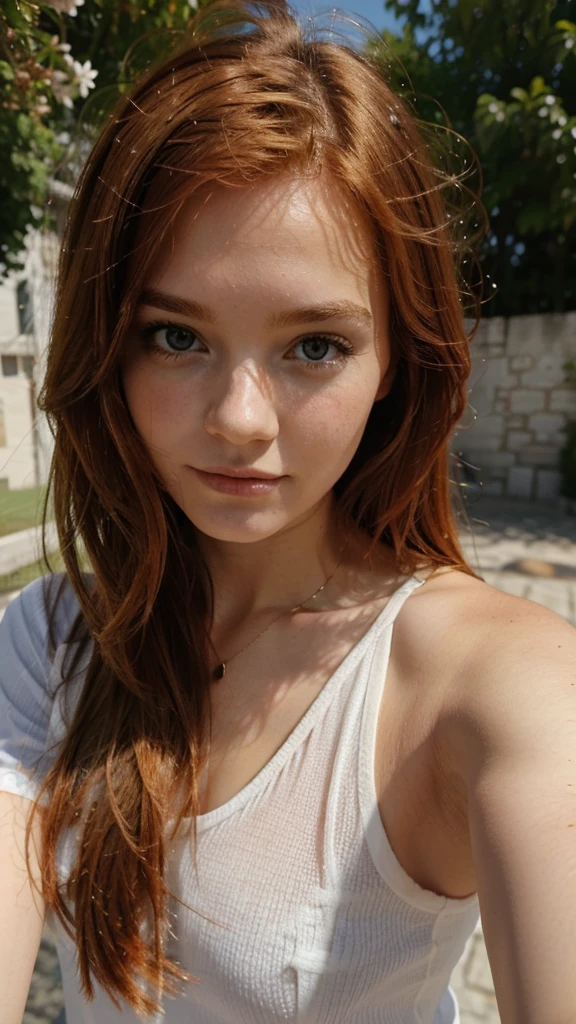 Jeune rousse qui fait un selfie