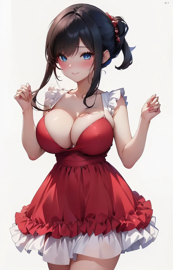 woman wearing red dress,Extra large breasts, Large Breasts,18 year old beautiful girl,Smooth anime CG art, Style Art, Realistic anime art style, Extremely detailed artger, cartoon,super high quality, 8k, RAW photos, actual