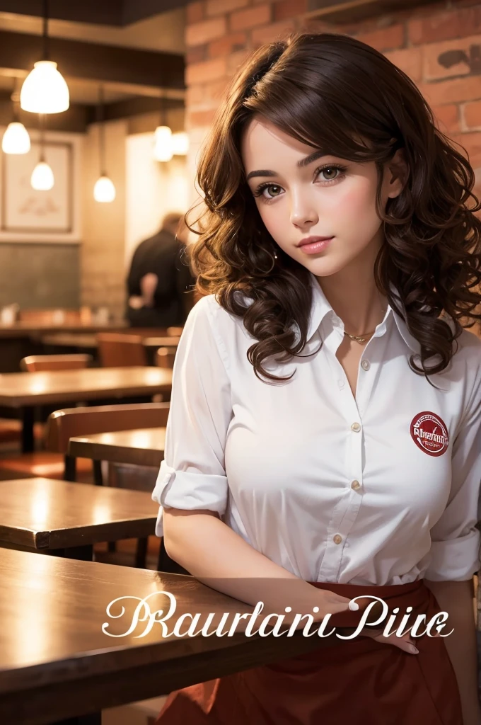Restaurant logo with a brunette person and curly hair
