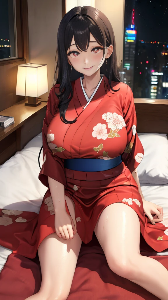 Highest quality、Highest quality、masterpiece、High-end、
,
(kimono:1.28),Heart-shaped pupils、
smile,Mouth closed,
Lady,Mature Woman, Cowboy Shot,
(Dark Room:1.5, Love hotel beds in Japan:1.5, Detailed Background:1.18),
High resolution,Official Art,original,masterpiece,Highest quality, reality、
(Huge breasts),
(Oily skin),((vapor,Sweat))
Lying on the futon in a sexy pose、Lie down with your legs apart