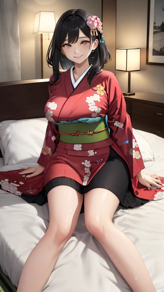 anime female spreading legs widely and lying in bed, hyper realistic anime, surreal,Seductive Anime Lady, realistic anime female render, realistic 3d animation, a surreal , [ 4K photorealism ]!!, realistic anime,Smooth anime CG art, super realistic picture, tits, [ 4K photorealism ]!!!,(curved body),pubic hair,long yukata with floral pattern,plump body,black short hair,(sweaty:1.1),cleavage,lying in bed,(Ahegao:1.4),(pubic hair),throw,From above,(Creampie),revealing clothes,huge breasts,