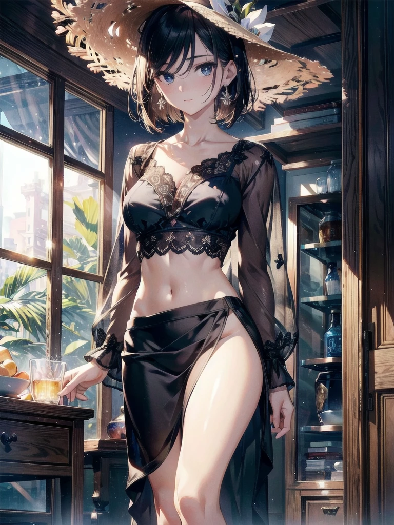 girl with, (((shorth hair))), sitting on, sideshot, (Skysky:1.3), (masterpiece, top-quality, Near and far law, depth of fields:1.5), florals, the woods, beautiful countenance, thighs thighs thighs thighs, frombelow, 8k, Raw foto, absurderes, Impresionismo, HDR, Photorealsitic, film grains, chromatic abberation, hight resolution, ultra-detailliert, finely detail, 动态照明, Dramatic lighting、shadowy、Sharp focus、extremely detailed eye and face、Sharp pupils、Realistic pupils