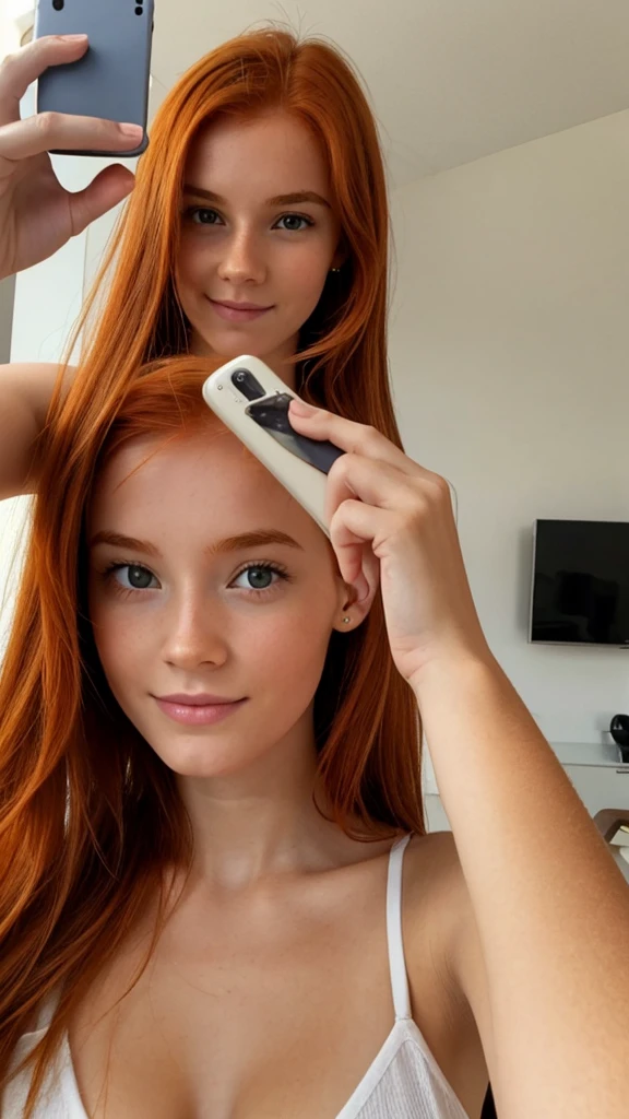 Jeune rousse qui fait un selfie