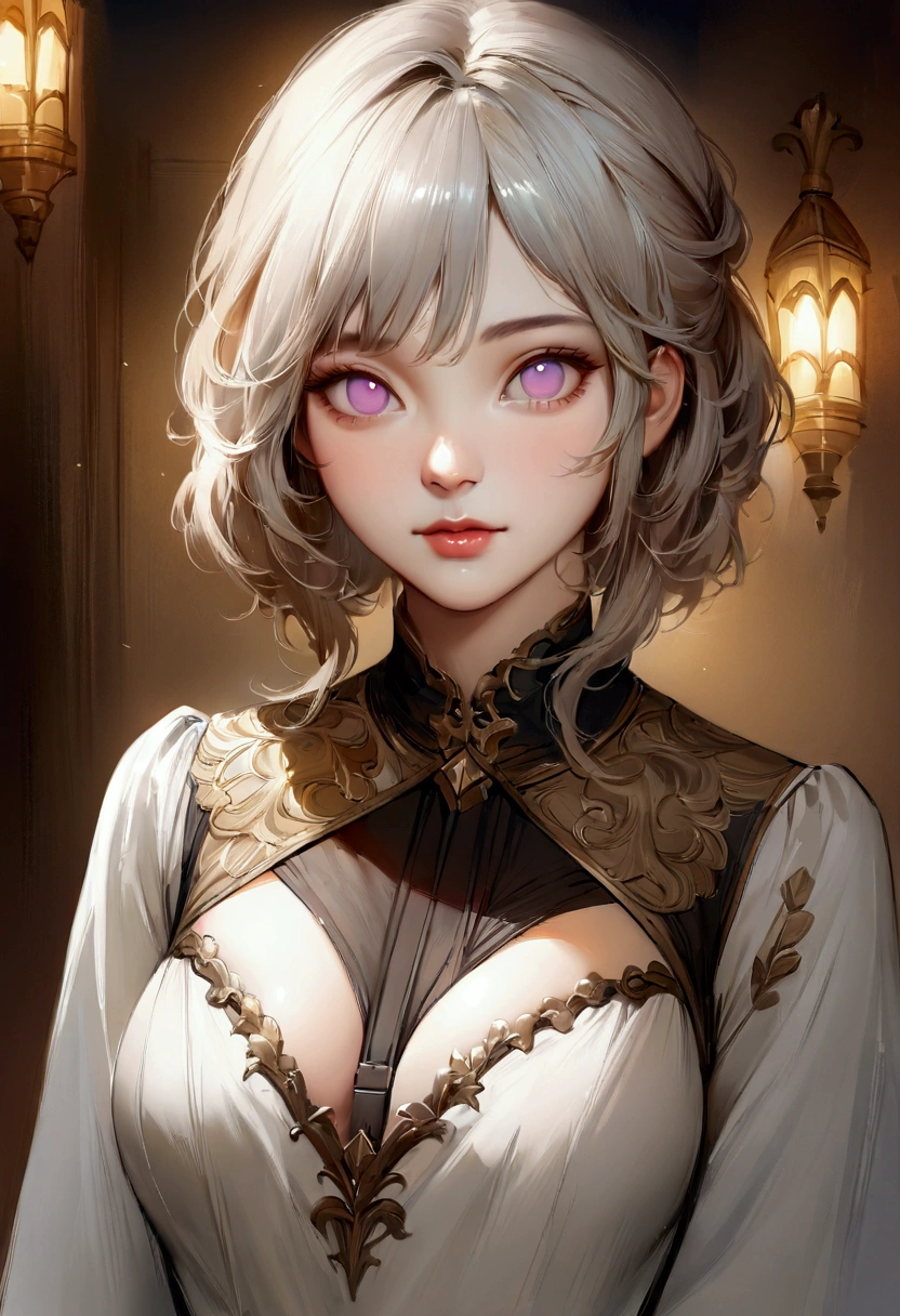 (Realistic painting style:0.9), ( painting style:0.9), (best quality), absurdres, looking at viewer, no pupils, (detailed eyes), alternate costume,(masterpiece), expressive eyes, perfect face medium breasts,1girl JK, score_9, score_8_up, score_7_up, score_6_up, 