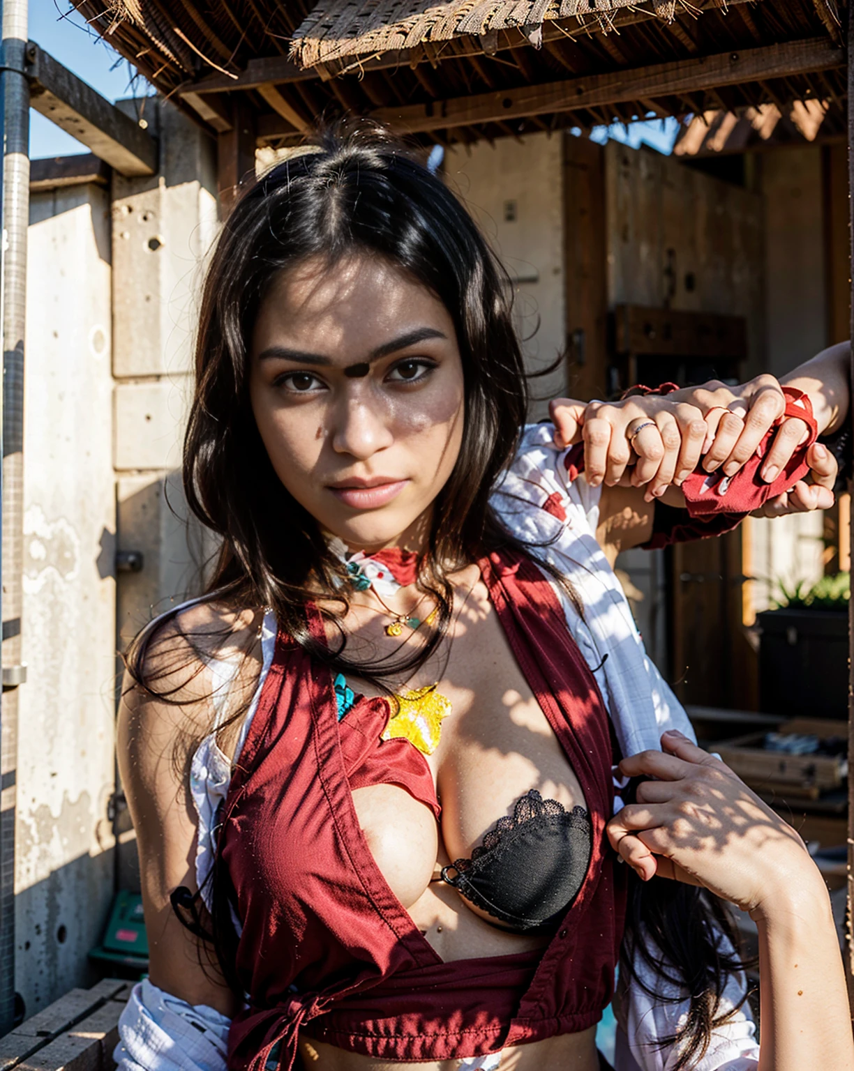 (MULHER-MARAVILHA in the dirty alley)), (Wonder Woman is wearing red ballet shoes), (((((WONDER WOMAN IS DECAYING, SHE'S A SLUT, SHE IS A BEGGAR))))), ((Mulher-Maravilha ANGUSTIADA, expression of pain and despair, Emotional expression, boca aberta gritando)), (She's wearing fishnet belt pantyhose)), (She is crying a lot), ((ela tem cabelo preto, ela tem cabelo longo)), ((She's wearing a thick metal necklace around her neck)) (She begs for mercy), (Ela esta vestindo roupas imorais, she is wearing indecent clothes), (work-πrhyme, melhor qualidade) 1.5, 1girl, sozinho, (sexy, mulher bonita, rosto perfeito, olhos perfeitos), corpo inteiro. ((She is wearing high-waisted starry lace panties)), (MULHER-MARAVILHA, MEIO AGACHAMENTO, PERNAS ABERTAS), ((Shibari)), ((rope bondage)), ((arms behind back)), ((Totalmente amarrado)), ((Fortemente contido com cordas))