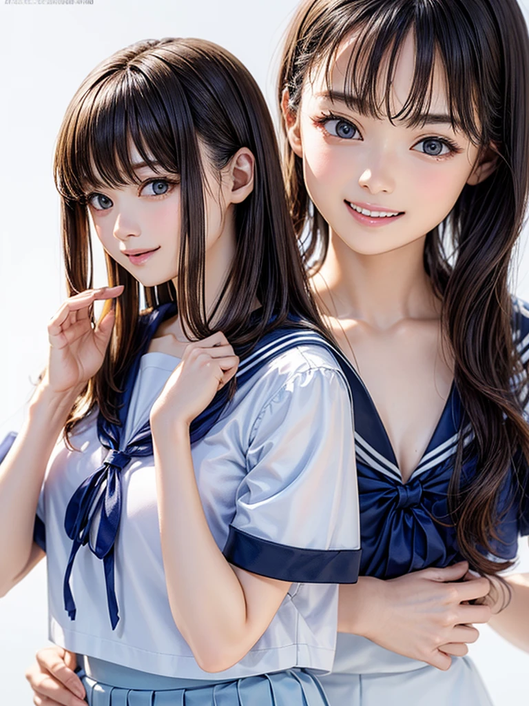 Highest quality、High resolution、Detailed Background、(Beautiful face in every detail:1.4)、Detailed facial expressions、Detailed eyes、age beauty、Highly detailed face、(Huge breasts:1.2)、Perfect body line、Bobcut、ponytail、Twin tails、A sheer white sailor dress、Light blue sailor collar、My clothes are wet and transparent、Accentuate your cleavage、Panty Shot、Poolside、
(Two beautiful girls enjoying water activities at a water park.:1.5)