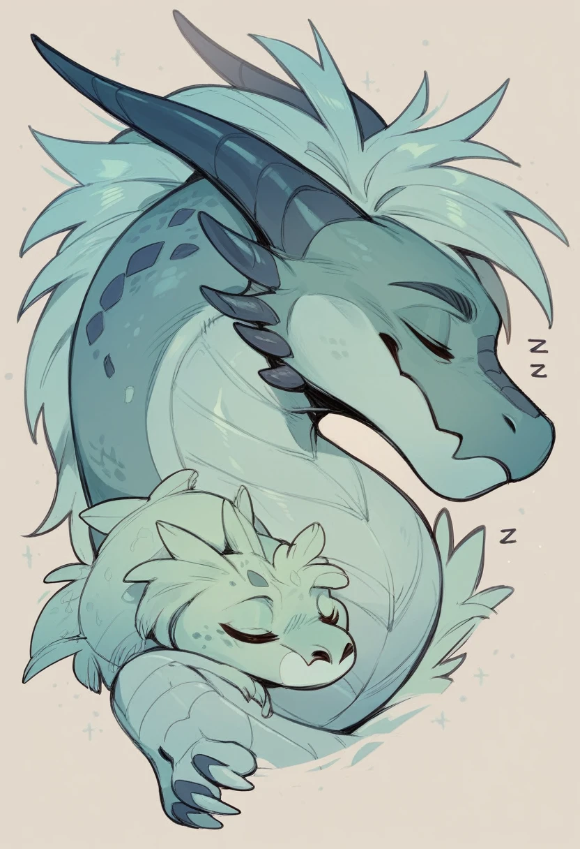 Digital art, Feral dragon, sleeping, doodle page