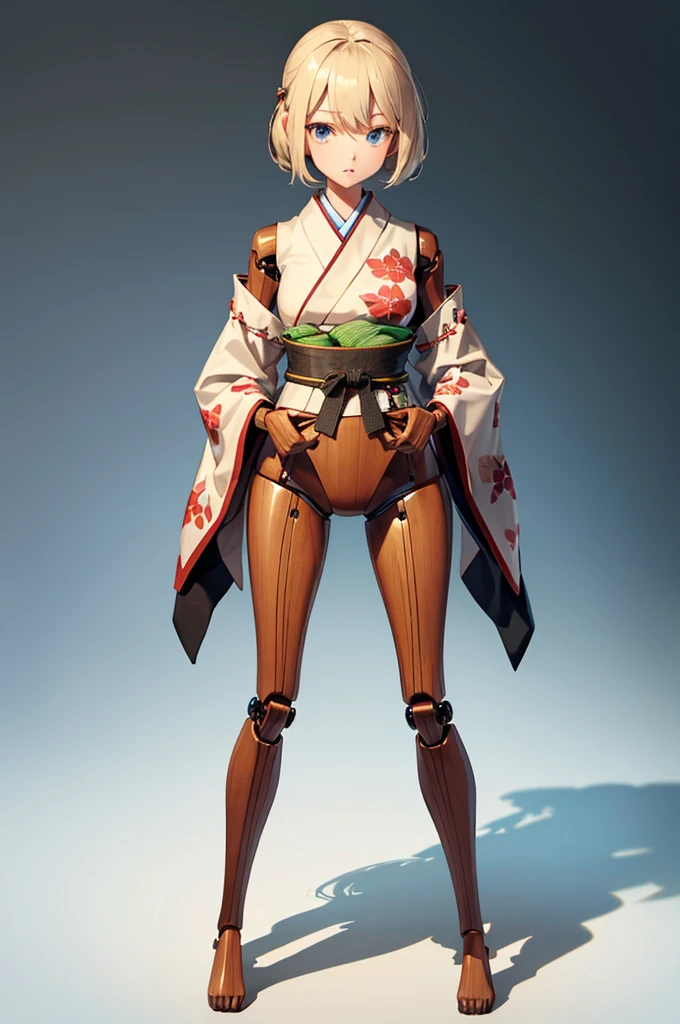 Wooden Humanoid Robot,Wood grain body,Made to resemble a young girl,wear the kimono,Young,Waiter