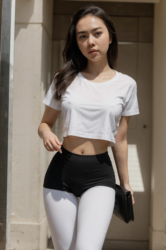 Jessica Henwick, white t-shirt, black legging.