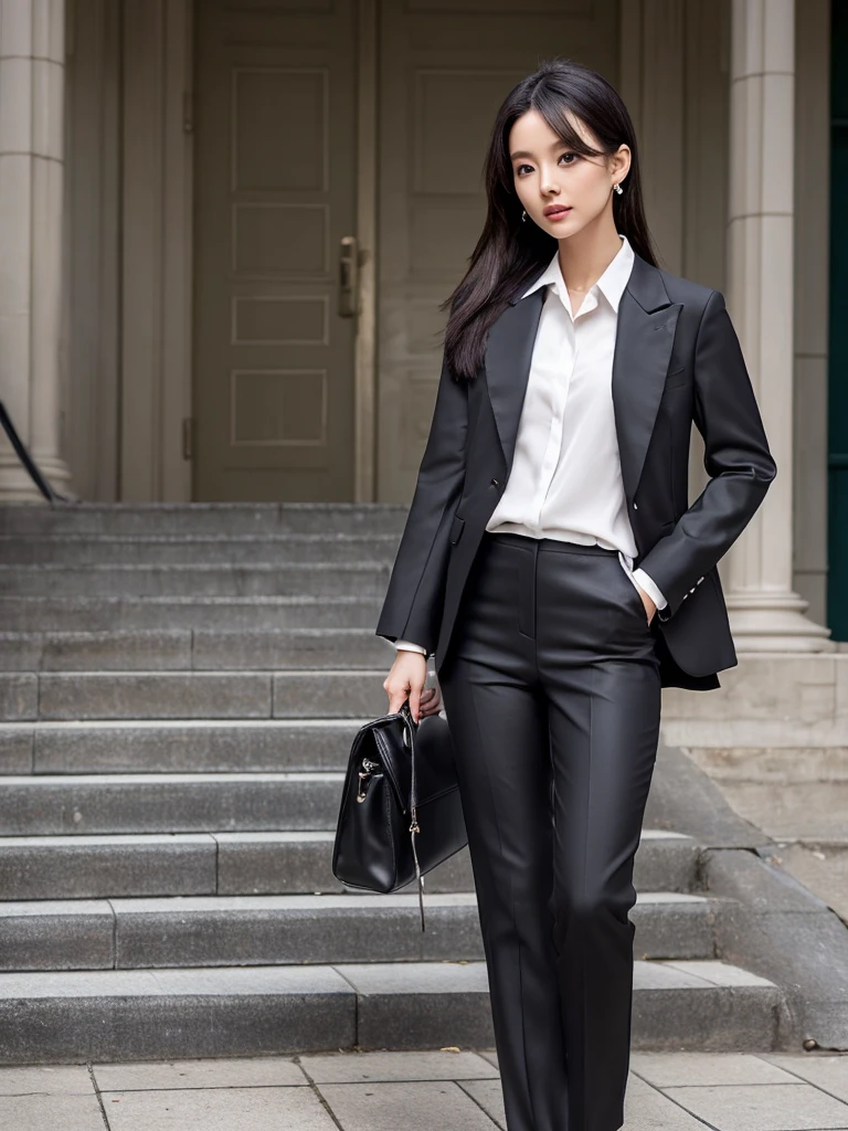 name: Aiko Nakamura

### Physical description - **Height:** 1,62 meters - **Weight:** 55 kg
- **kor:** 29 years old - **body hair:** far away, smooth and black, usually tied up in a sleek bun or low, sophisticated ponytail. Hair is shiny and well-groomed, with a subtle side bang.
- **eyeballs:** large and almond-shaped, dark brown in color. Aiko usually wears light makeup, highlighting the eyes with eyeliner and a soft shadow.
- **Skinned:** Clear and impeccable, with a natural shine. Your skin is well cared for, No visible blemishes or imperfections.
- **muka:** delicate and symmetrical, with slightly pronounced cheekbones. Her lips are thin and often adorned with a neutral-colored lipstick..
- **traje social:** Aiko wears a high-quality dark gray suit, consisting of a fitted blazer and a pencil skirt that reaches just above the knees. The blazer has a modern cut, with thin lapels and discreet buttons. She wears a white silk shirt under her blazer., with a classic collar.
- **shoes:** Black leather pumps, with an average heel of around 5 cm, stylish and comfortable for long periods of standing.
- **Accessories:** Aiko wears a discreet pair of pearl earrings, a thin silver metal wristwatch and a delicate necklace with a small pendant. She carries a black leather bag, structured and elegant.
- **toenails:** well cared for, usually painted with neutral or transparent enamel.
- **stance:** Elegant and confident, with an upright posture and graceful movements. When you walk, His steps are firm and sure, demonstrating confidence and professionalism.

### Style and Presence Aiko Nakamura presents a sophisticated and professional style, reflecting your attention to detail and your dedication to personal image. His presence is marked by a combination of natural elegance and a courteous demeanor., making her a respected and admired figure in social and professional environments.