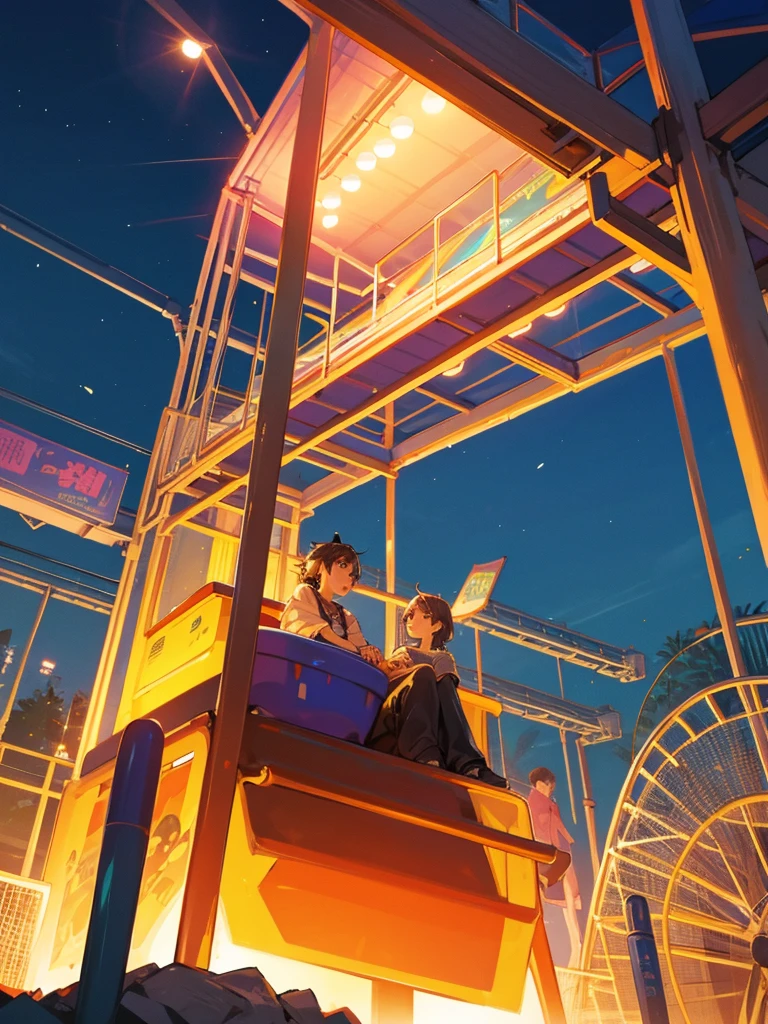 Generate a night amusement park