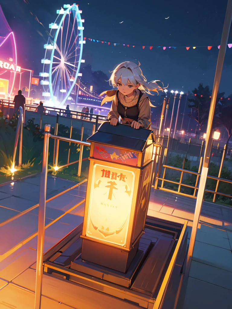 Generate a night amusement park