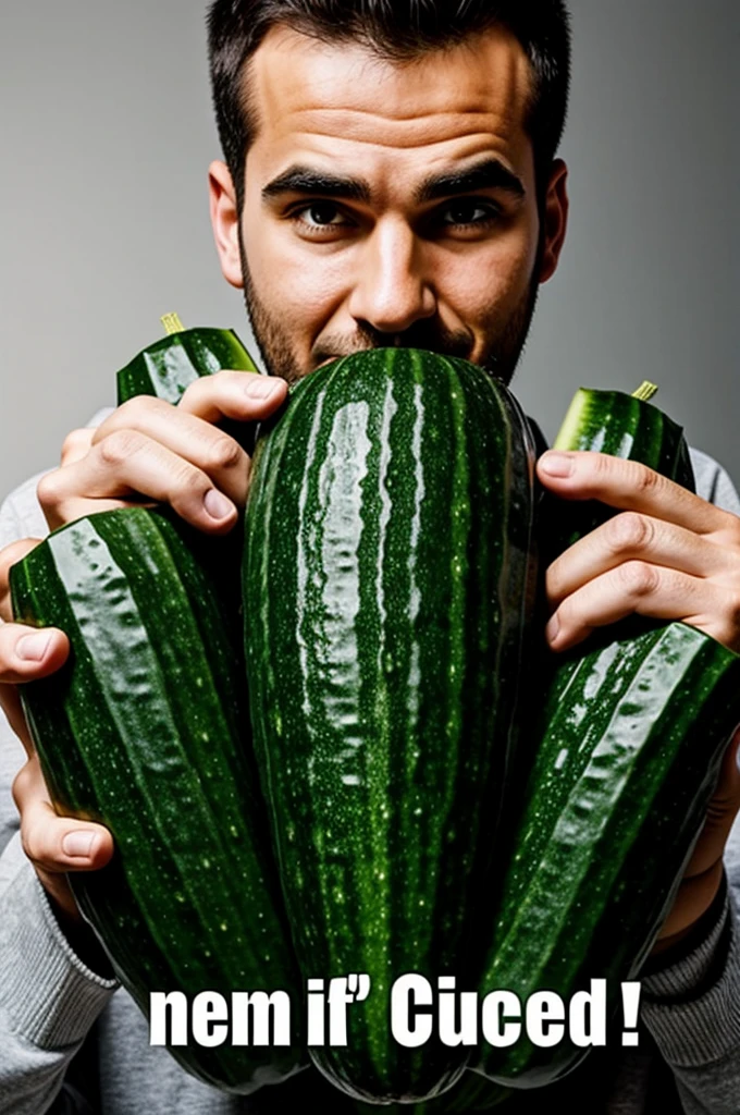 Surprised man with a big cucumber