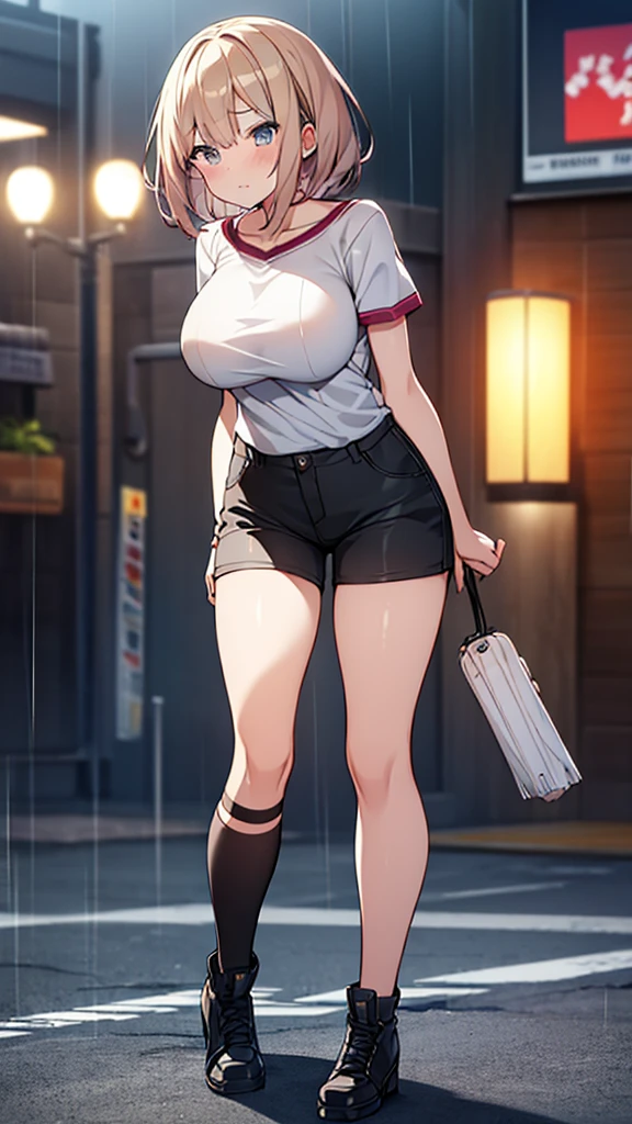 <lora:bruenhilde:0.7> ,Bruenhilde, 1girl, SPD_outfit, white shirt, red hoodie, red shorts, wet, sweaty, red eyes, red headband, exposed breasts, nipples, naked, nude, NSFW, hands behind body, black sneakers, white background, full body shot,  detailed face, detailed eyes, trackfield, (masterpiece:1.4),(best quality:1.4),(shiny skin),realistic,