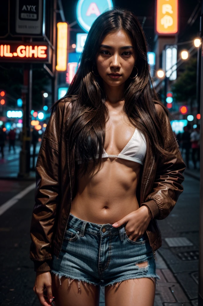 RAW photo, a photo of a 25-year-old, night, city street, (highly detailed skin: 1.2), 8k uhd, dslr, soft lighting, high quality, film grain, Fujifilm XT3