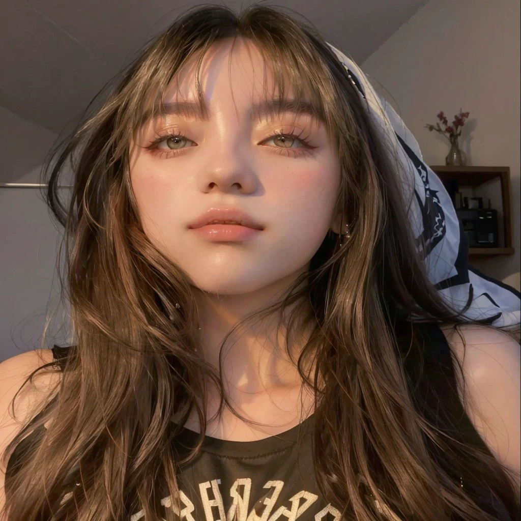 A closeup of a woman with long hair and wearing a sleeveless t-shirt, beautiful south korean woman, korean girl, Beautiful young Korean woman, lalisa manobal, Beautiful young Korean woman, South Korean popular makeup, Korean face features, ig model | artegerm, Popular Korean makeup, Sakimichan, ulzzang, beautiful asian girl