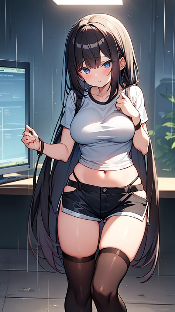 black_hair, single_braid, glasses, freckles, lace choker, jacket, femboy, off-shoulder shirt, hands in pockets, shy, nervous, technology, crossdressing, school uniform, skirt, blazer, flat_chest, computers, glowing computer monitors, dark room, (best quality, 8k, masterpiece:1.2, ultra-detailed, nsfw, realistic, photorealistic)
