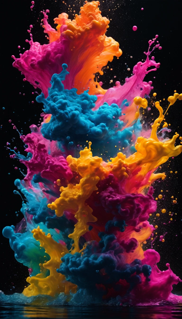 Colorful fluorescent ink dissolves in water., Cinematic shot + Dynamic configuration, 非常にdetailedな, sharpen, detailed + 複雑なdetailed + Professional Lighting, Cinema Lighting + 35mm + Anamorphic + Lightroom + photograph + Bokeh + Lens flare + Film Grain + high resolution + 8k + Roger Deakins, ((Cinematic))