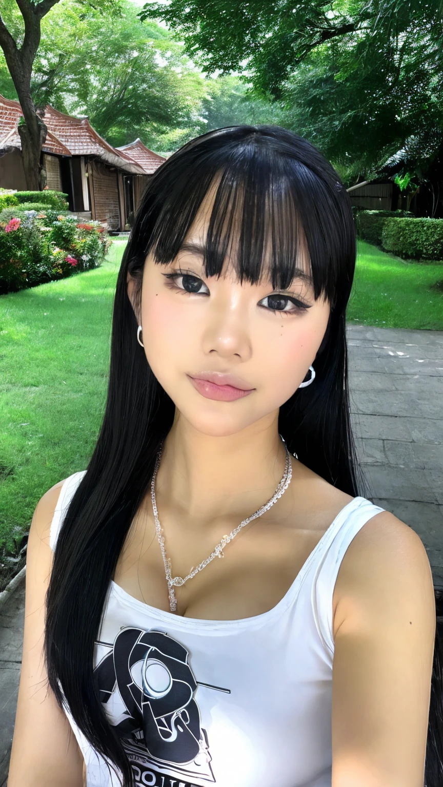 2 Girl in , Photo Of Kayes , Indonesian Influencer , Beautiful 18 Years Old , Colossal Breast , Perfect Selfie Pictures , white crop tshirt , Look to Viewer , Cleavage 