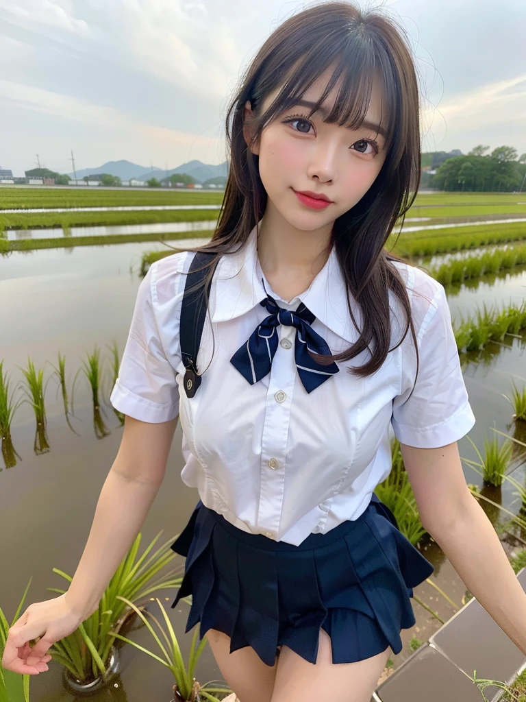 nsfw,((naked))、((Beautiful nipples))、((flat chest)),show off nipple、1 Girl, alone, Japanese girl, ,Junior high school playground、(Highest quality, Realistic, High resolution, 8K, Very detailed, Detailed face, Shiny skin), Japanese , Collared shirt, White shirt, Red ribbon, Black Hair, ragged bangs, ponytail,Gazing into the distance,Young face、Are thin、Slim figure、slender、Short、 System、((Lots of sweat))、Navy blue checked skirt、Nice thighs、Are standing,Photographed from the front、The best smile、Showing teeth、blue sky、Uplifting、