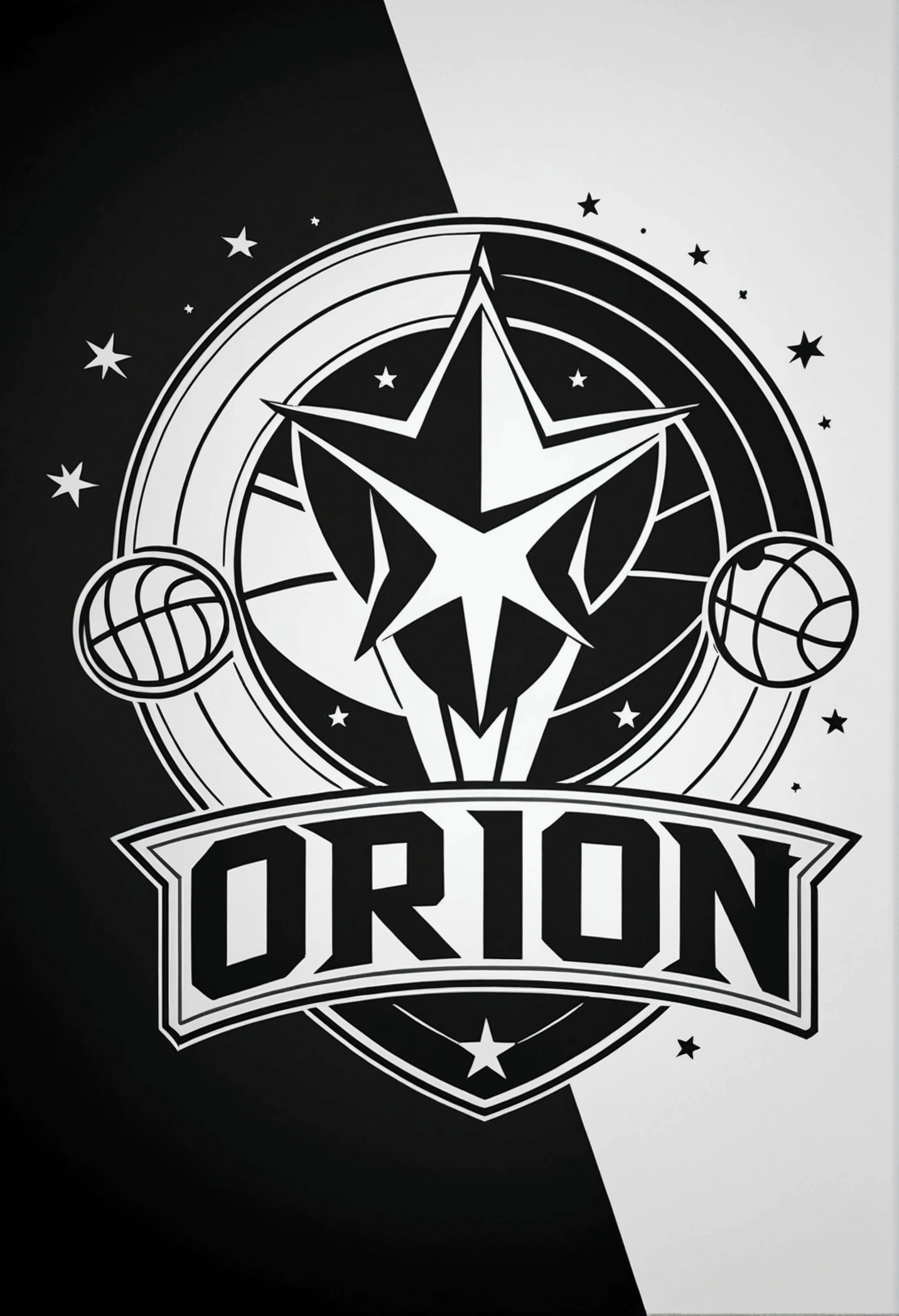 Black and white Orion logo for a sports school 