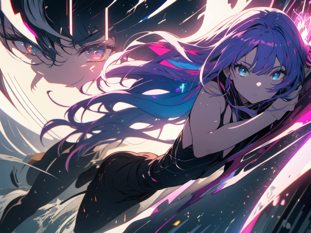 (highest quality、masterpiece、High resolution、detailed)、(Shining eyes、detailed美しいface),highly be familiar with, 8K, masterpiece, 1 girl, blue pink_hair, nude, 笑face, (perfection_face), bound, close, bondage, upon_return, Brilliant, Complex, dramatic lighting, 4k, be familiar with_returnground, caustics, full_body, beautiful anime