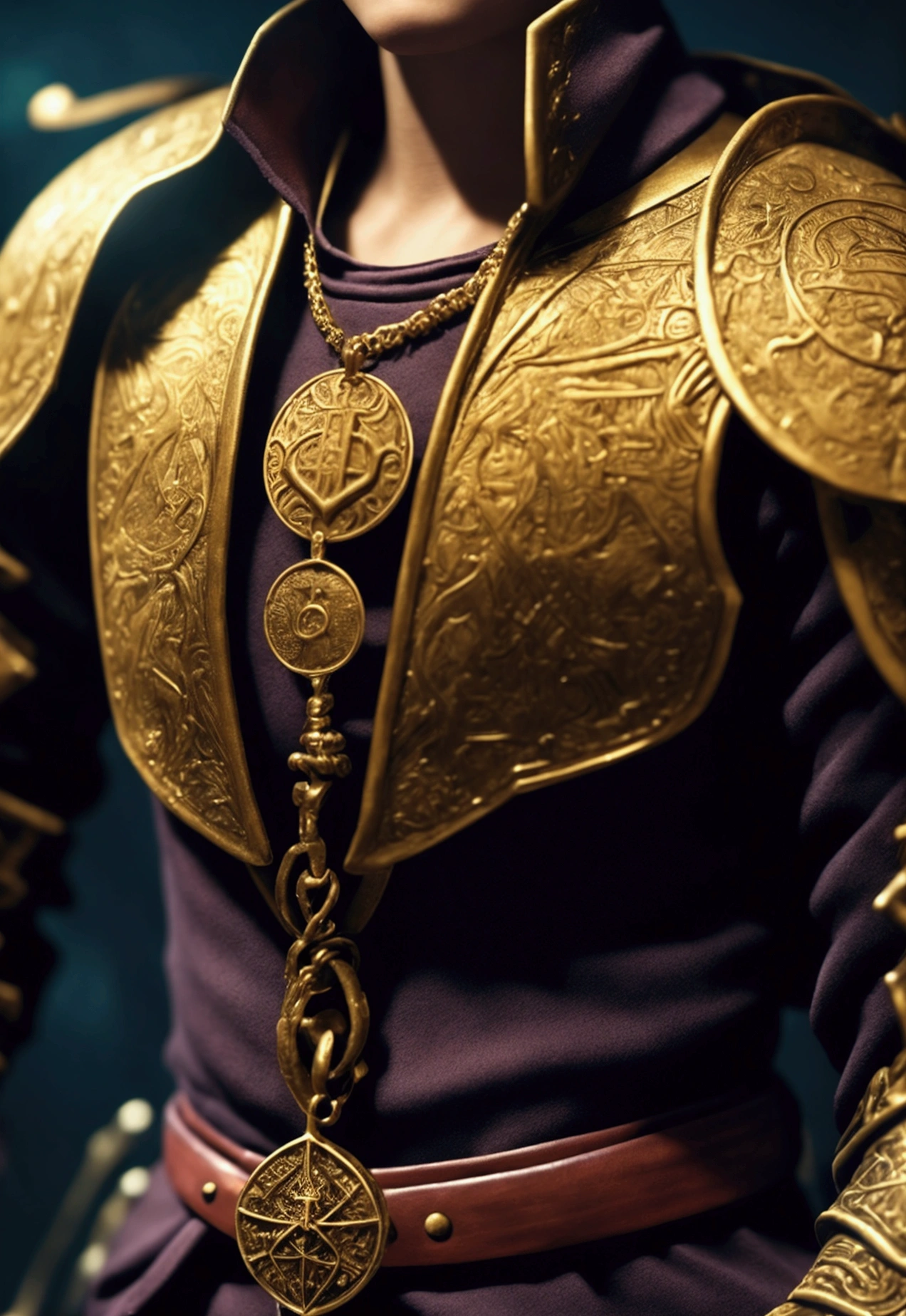Create an image of an RPG medal with the following details: Border: Gold, elegant, and detailed; Medal design: Include an icon or symbol that represents character creation; Style: Medieval/fantasy, with elements that evoke adventure and magic; Size: Suitable for use as a profile badge on an online forum; Ensure the medal is attractive and professional, with crisp details and well-defined colors.