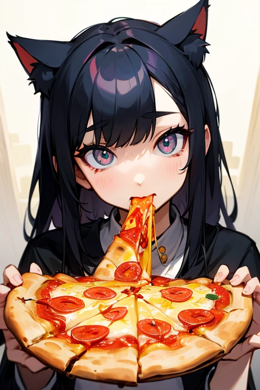 I was eating pizza、With cat eyes、She's a cute anime girl、American