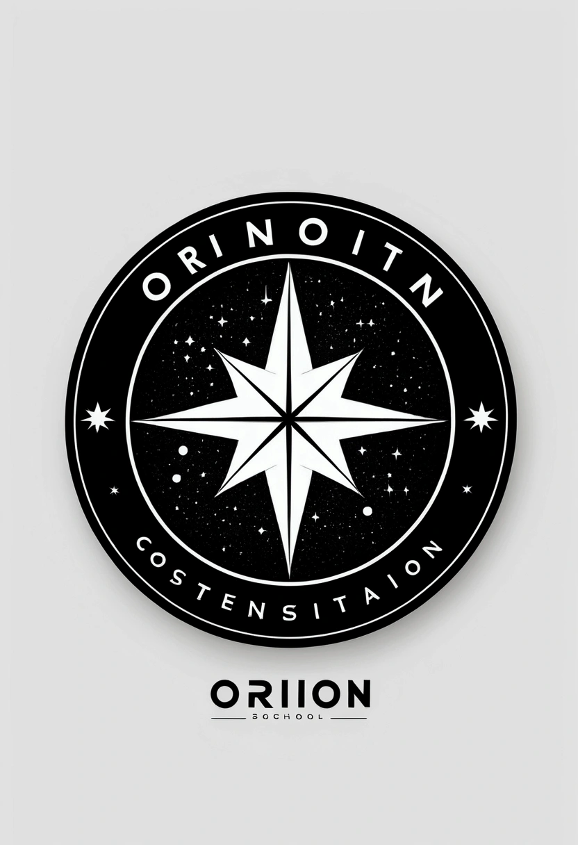 Black and white Orion constellation logo for a minimalist sports school 