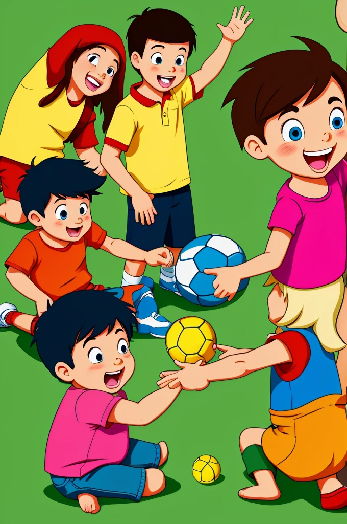 Children playing with cartoon style