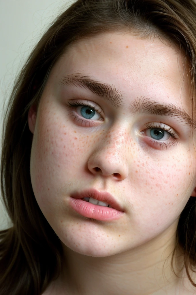 ((best quality)), ((masterpiece)), (detailed), 15 year old
 girl with freckles, some forehead acne, dark hazel eyes, redhead