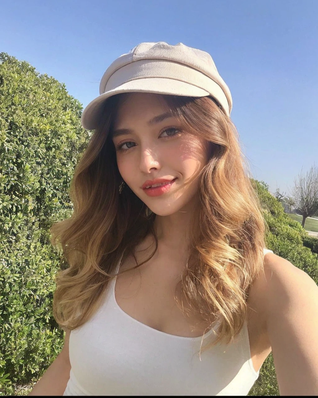 (realisticlying, A high resolution:1.3), 1 girl with a perfect body, Super fine face and eyes,long whitr hair, Tank top of random colors:1.2, short jeans pants, in a cafe, Coffee on the table, huge tit,