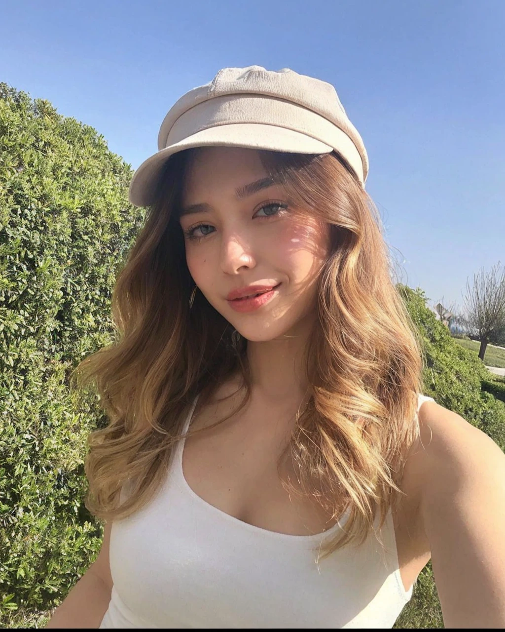 (realisticlying, A high resolution:1.3), 1 girl with a perfect body, Super fine face and eyes,long whitr hair, Tank top of random colors:1.2, short jeans pants, in a cafe, Coffee on the table, huge tit,