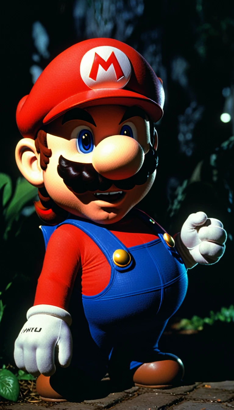 Bowser character from the game super mario bros, dvd screenshot, cinematic lighting, 1980s video, realistc, vhs, dark fantasy ambient