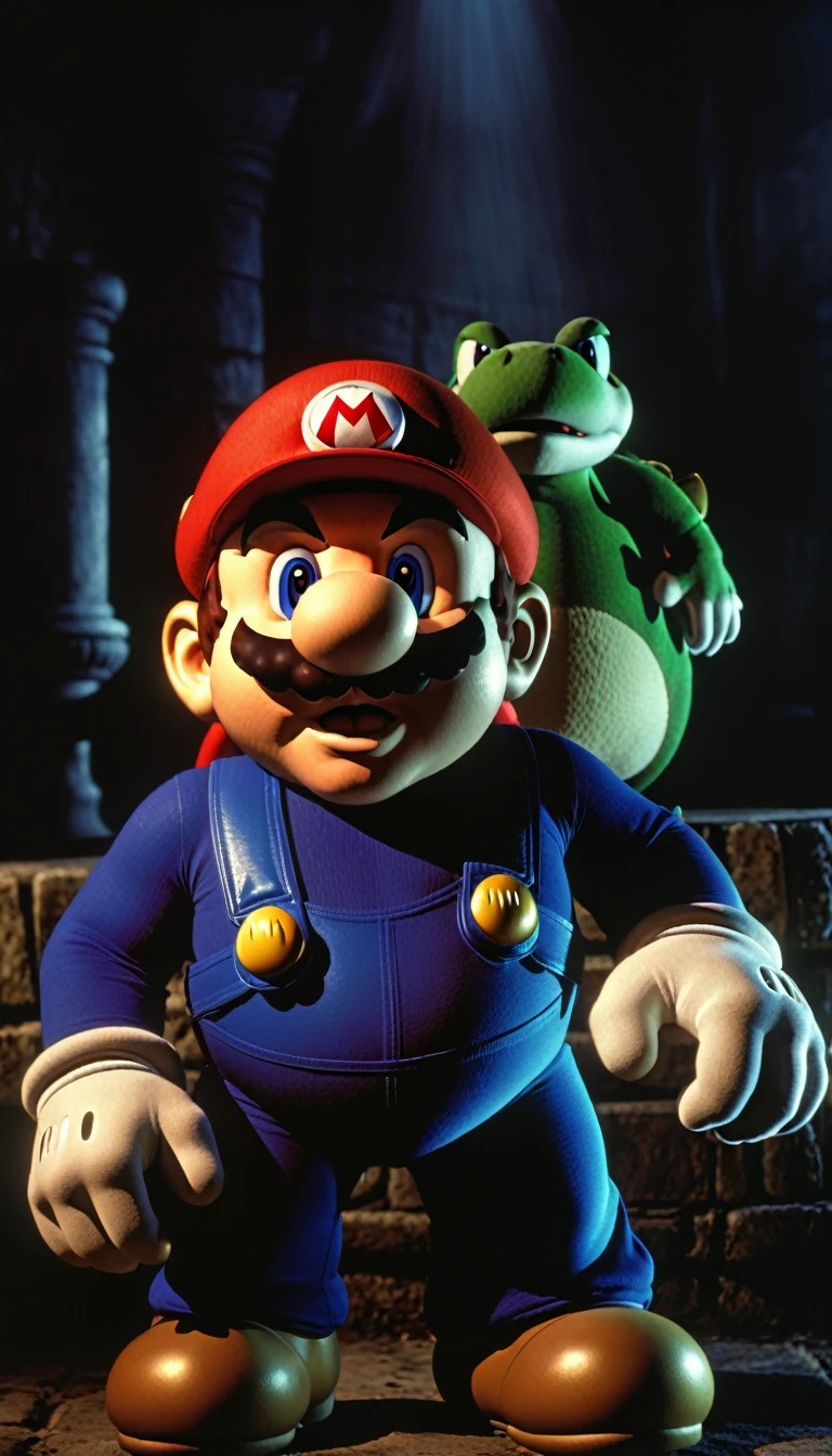 Solo, Male, fat, extremely obese, gentleman, dapper Professor Yoshi, blue eyes, (posing:1.3), (soft shading), 4k, hi res, ((detailed face, detailed)), looking at viewer, mouth wide open, steampunk, long pink tongue, drool, collared shirt with buttons, top hat, male focus, Explorer Outfit, glasses, monocle, bag, vest with buttons, backpack, sleeves rolled up, round eyewear, brown headwear, brown vest, Yoshi is wearing a glossy leather dog collar around the neck, Yoshi is wearing the leather collar and shirt and vest at the same time, Yoshi is wearing glossy white rubber gloves on the hands, wearing white rubber gloves on the feet, gloves are rubber in texture, clenching teeth, clenching fists, leather collar is glossy and shiny with a lot of detail, Yoshi is wearing gloves and leather collar at the same time, leather collar has a round dog-tag, leather collar is thick and detailed.