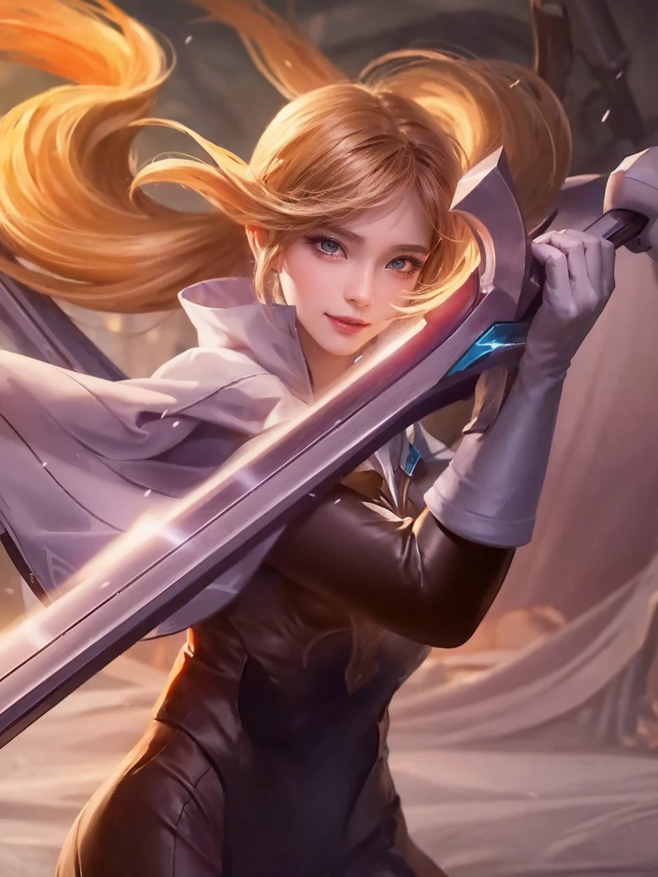 Realistic, Lunox from Mobile legends, ultra detail, high quality, masterpiece, ultra hd, perfect face, perfect detail, fokus high detail, detail face, smile