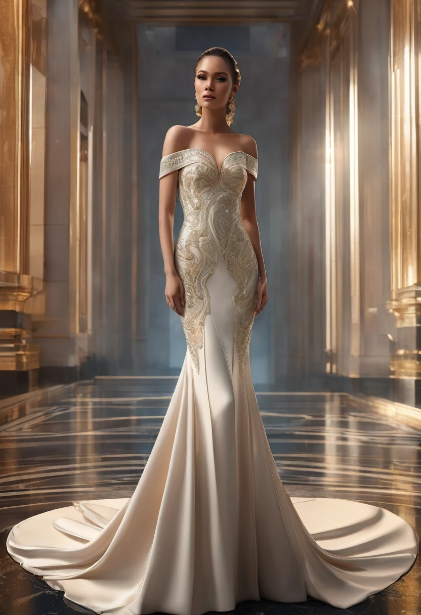 A fashion runway for liquid technology , fashion photography , Inspired by prada ,The fallen god of Greek mythology,(Best quality,4K,8K,A high resolution,Masterpiece:1.2), (Realistic,Photorealistic,photo-realistic:1.37).